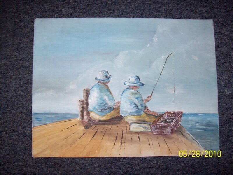 Two men fishing on a dock