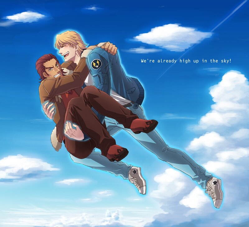 two men flying in the sky