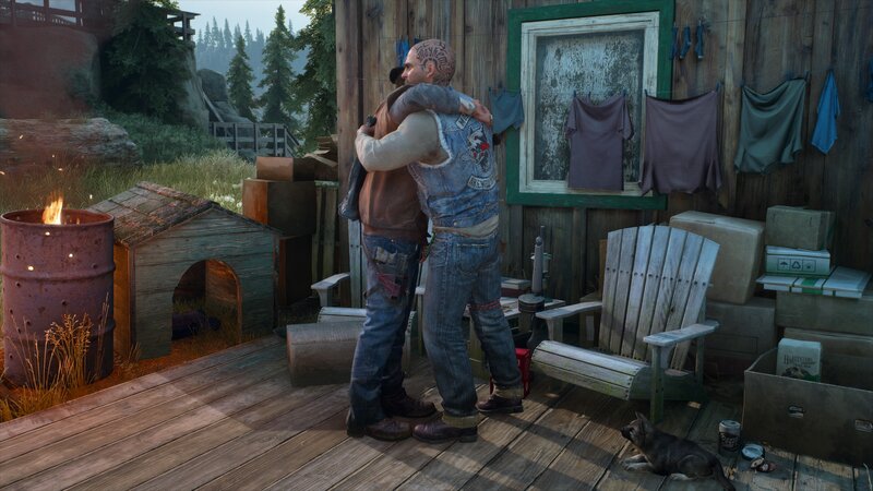 Two Men Hugging — Brown, Somber