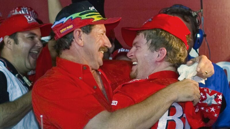 Two Men Hugging — Red
