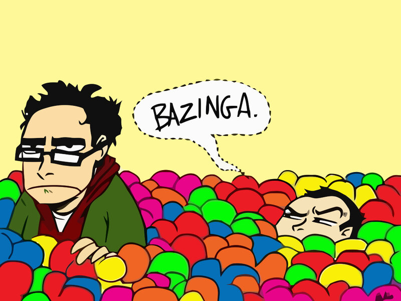 Two men in a ball pit