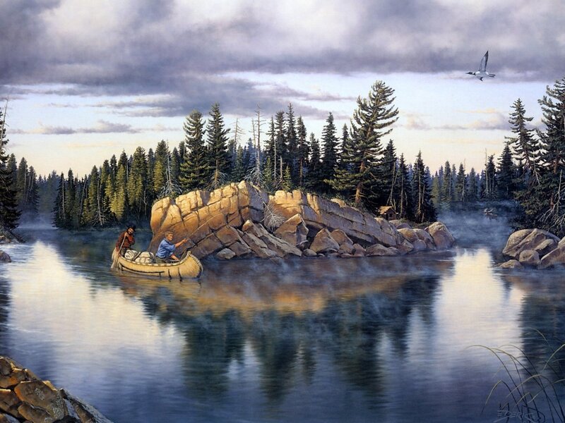 Two Men in a Canoe — Blue