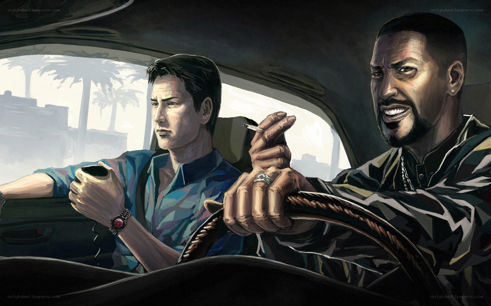 Two men in a car