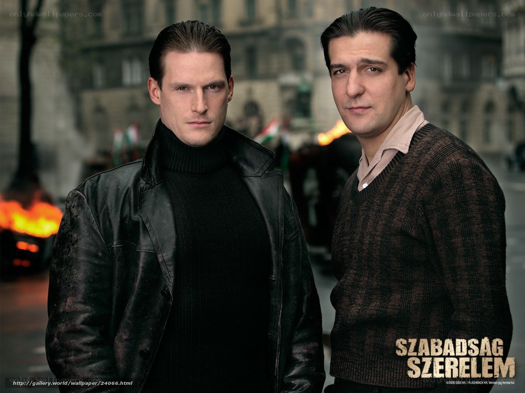 Two men in a city scene