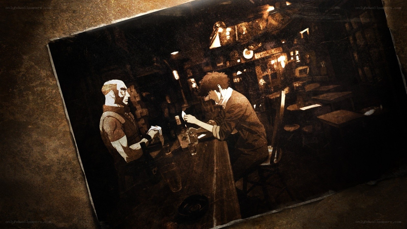 two men in a dimly lit bar