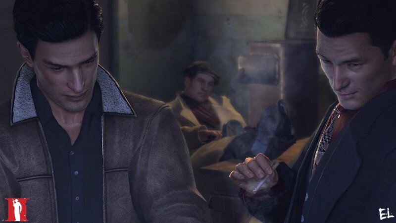 Two men in a dimly lit room