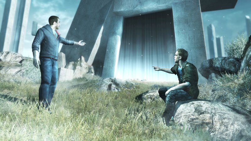 two men in a futuristic landscape