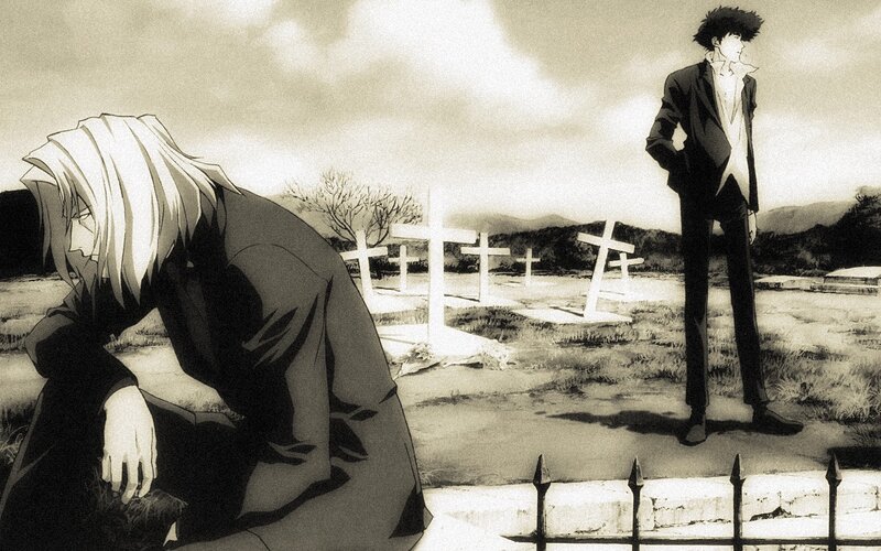 Two men in a graveyard
