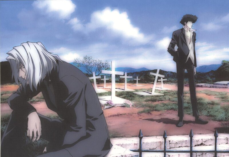 Two men in a graveyard