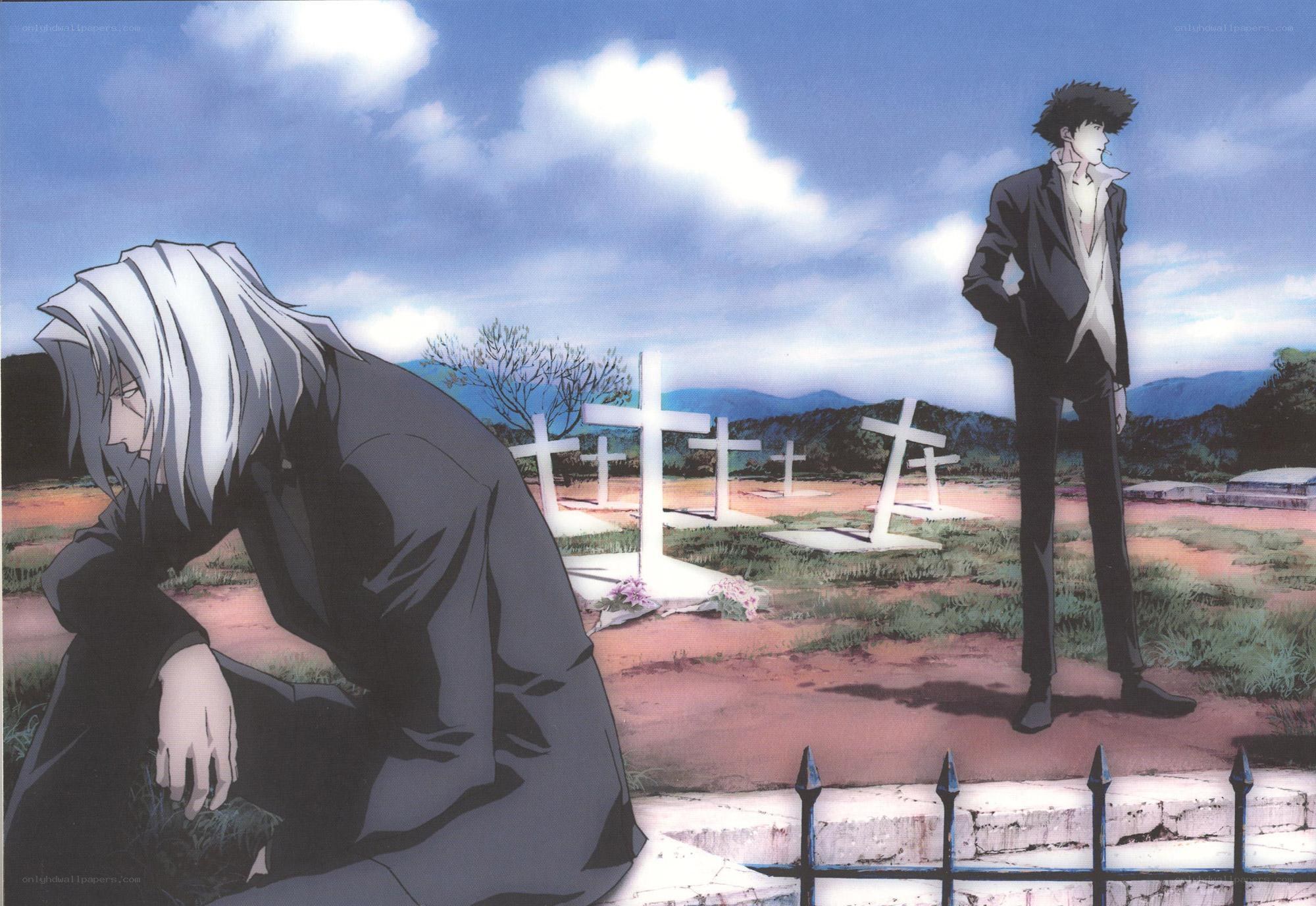 Two men in a graveyard