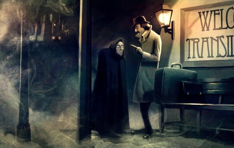 Two Men in a Hallway — Black, Dramatic, Night