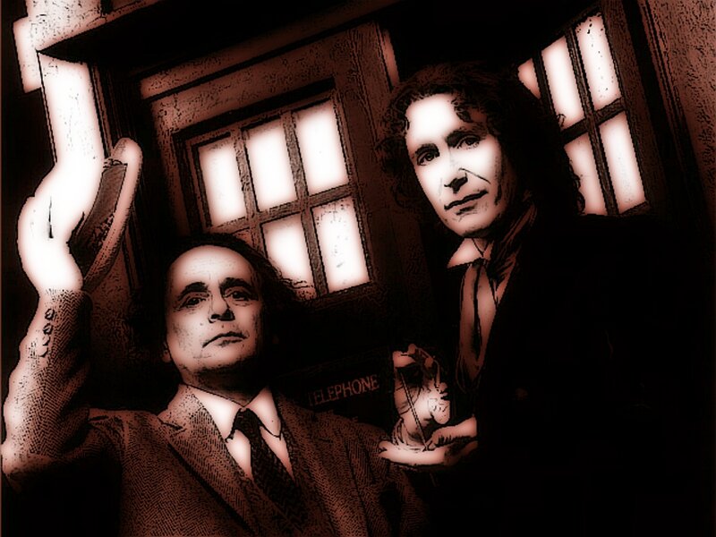Two men in a phone booth