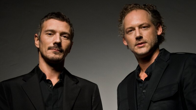 Two Men in Black Suits — Serious, Photograph