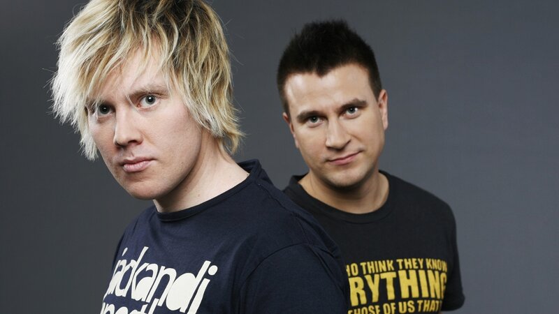 two men in black t-shirts