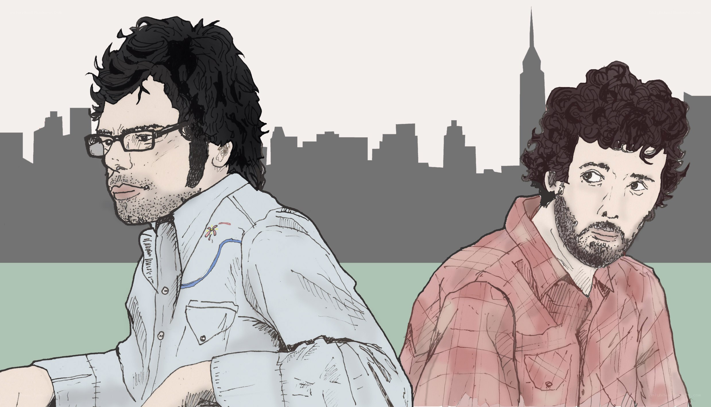 two men in city illustration