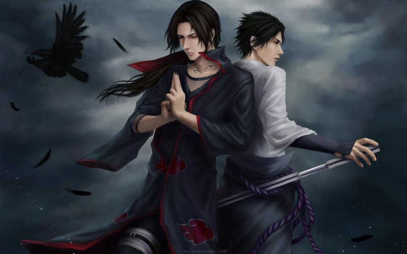 Two Men in Cloaks — Gray, Dramatic, Digital Art, Crows