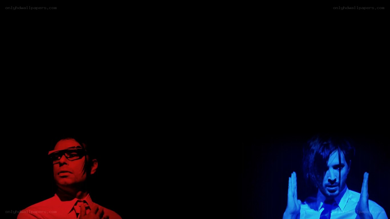 two men in colored light