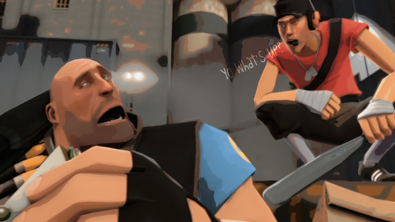 Two Men in Combat — Red, Dramatic, Digital Art