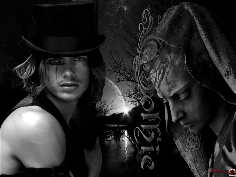 Two Men in Dark Clothing — Black, Dramatic, Night, Digital Art