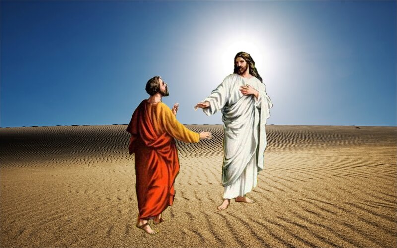 Two Men in Desert — Blue, Dramatic, Afternoon