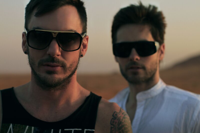 Two Men in Desert — Brown, Dramatic, Sunset