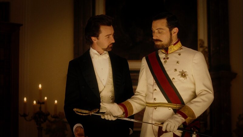 Two Men in Formal Attire — White, Dramatic