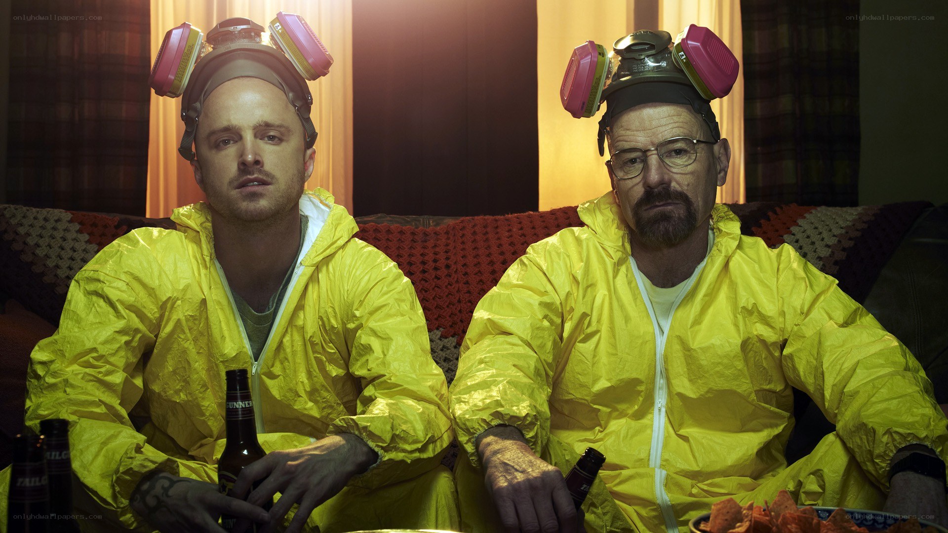 Two men in hazmat suits