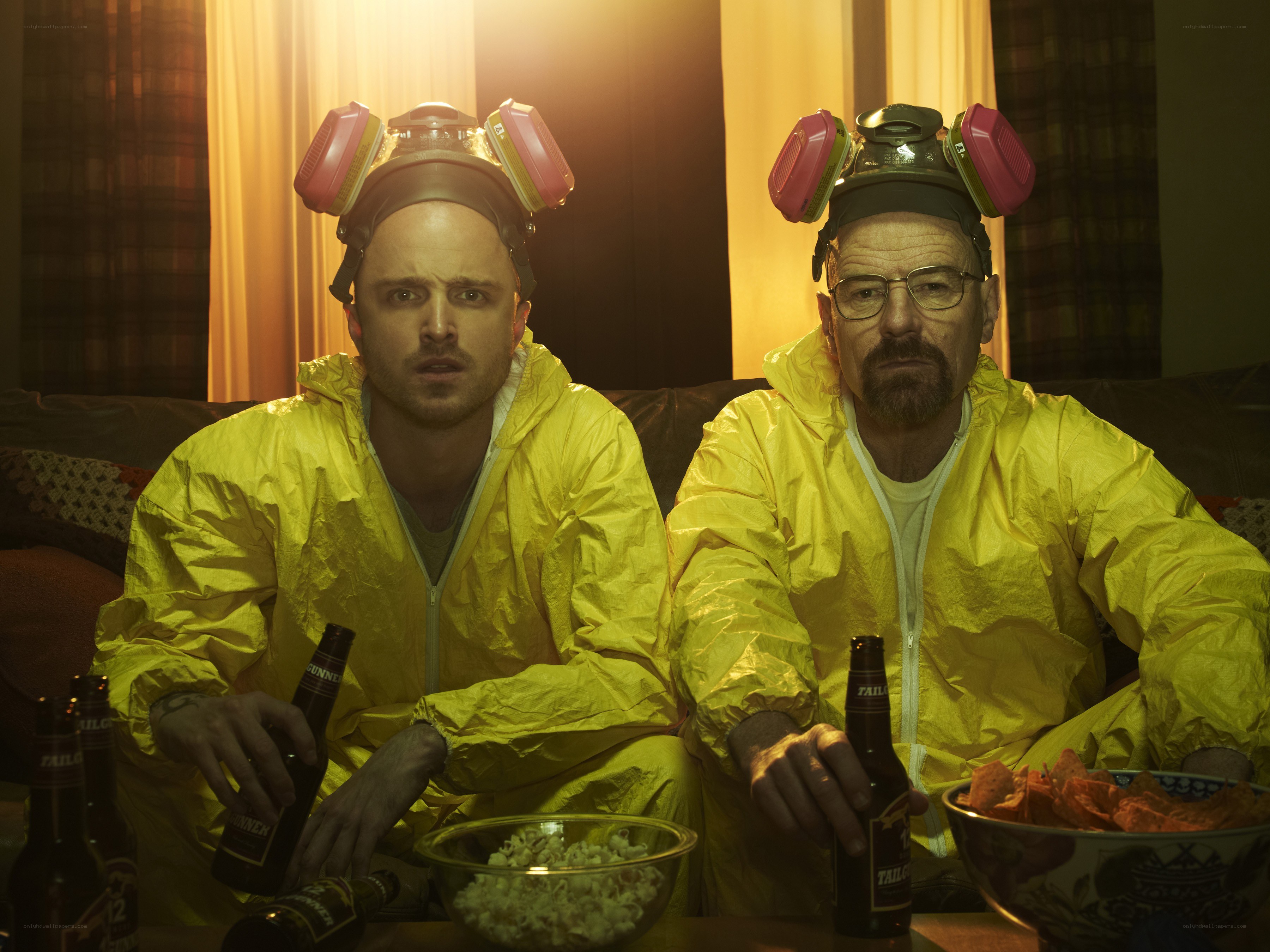 Two men in hazmat suits