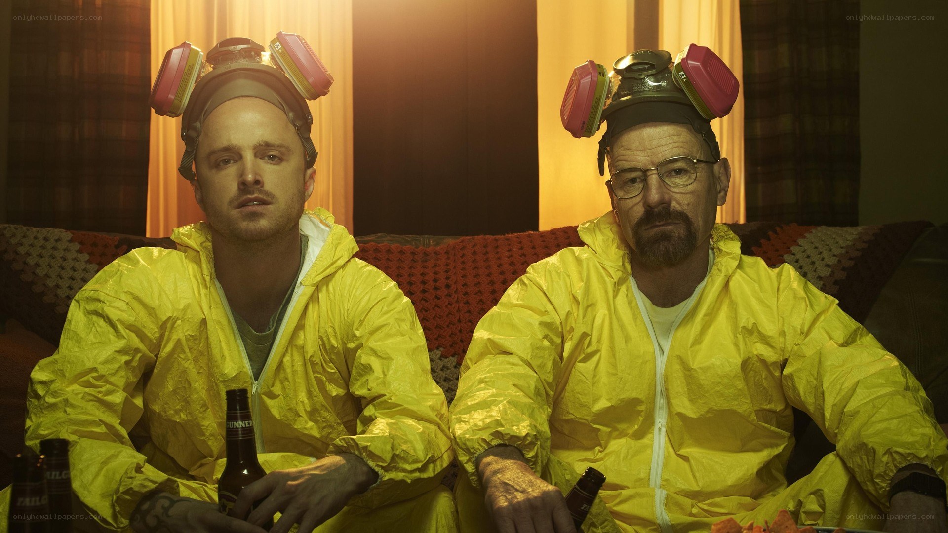 Two men in hazmat suits