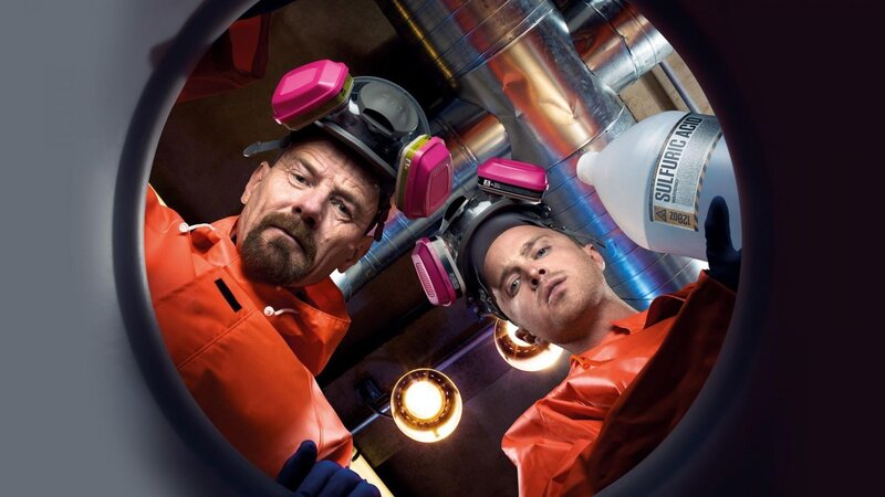 Two Men in Hazmat Suits — Orange, Dramatic, Photograph