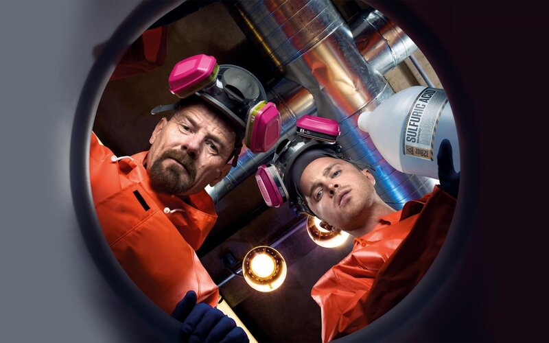Two Men in Hazmat Suits — Orange, Dramatic