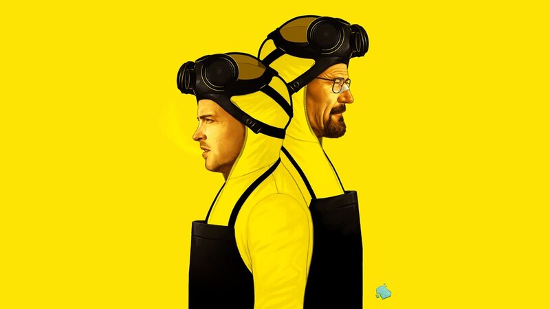 Two Men in Hazmat Suits — Yellow, Dramatic, Digital Art