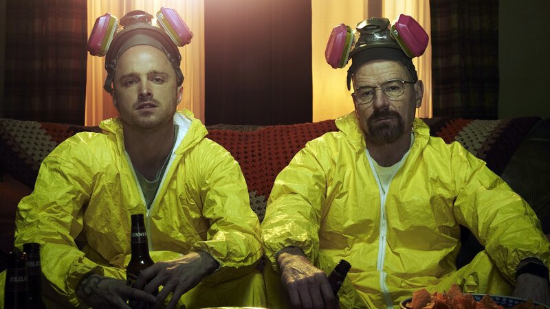 Two Men in Hazmat Suits — Yellow, Dramatic, Night