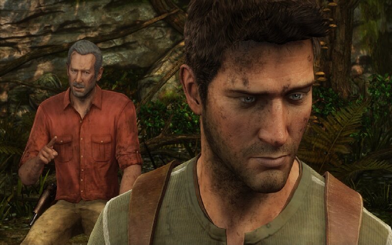 Two Men in Jungle — Green, Serious