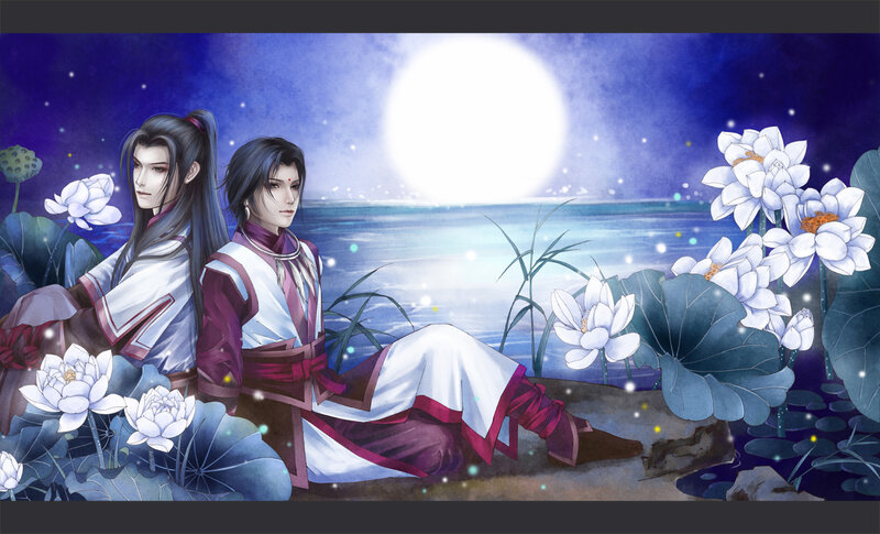 Two Men in Lotus Pond