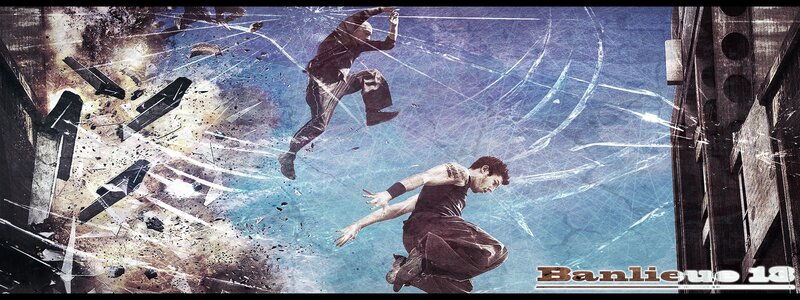 Two Men in Mid-air — Blue