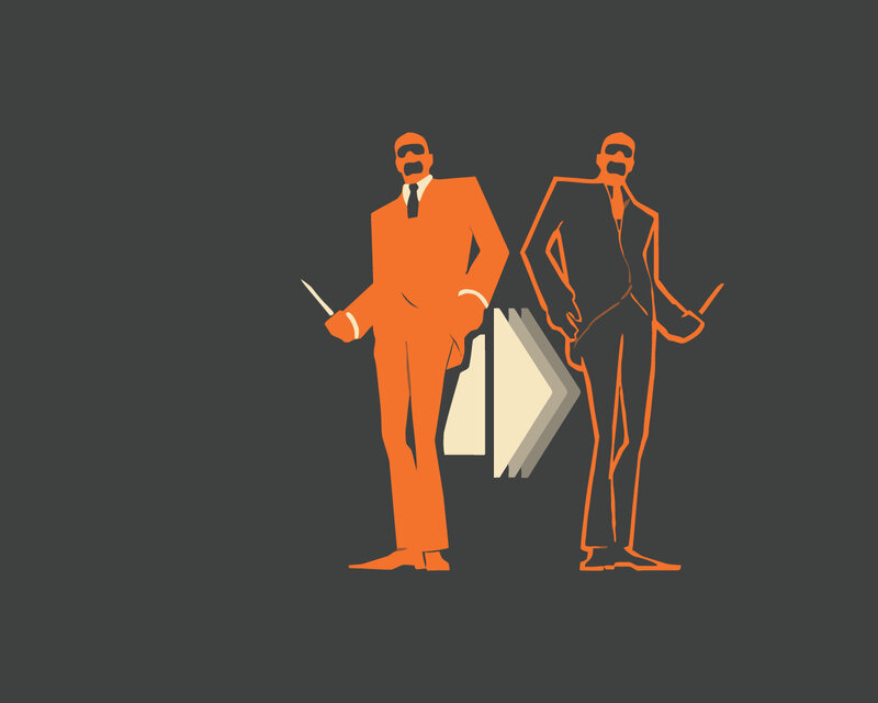 two men in orange suits