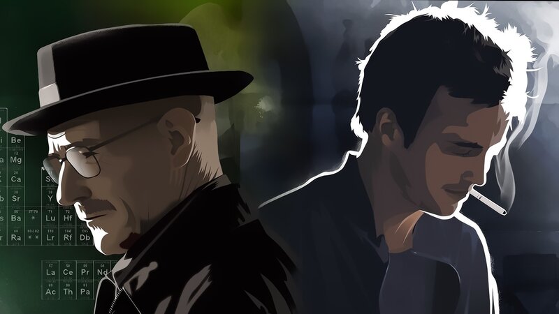Two Men in Profile — Black, Dramatic, Digital Art
