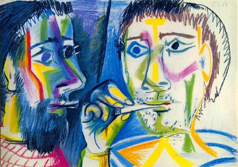 Two Men in Profile — Blue, Intense