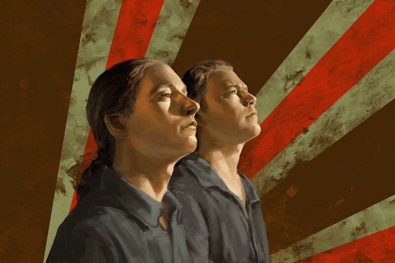 Two Men in Profile — Brown, Dramatic, Digital Art