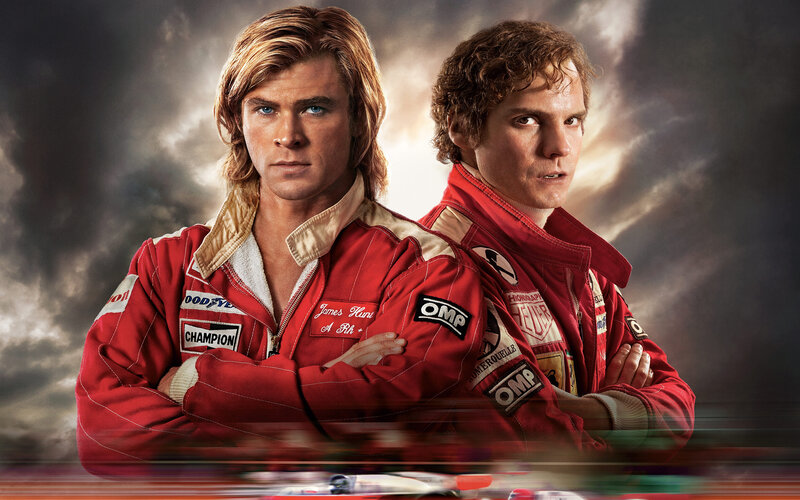 Two Men in Racing Suits — Red