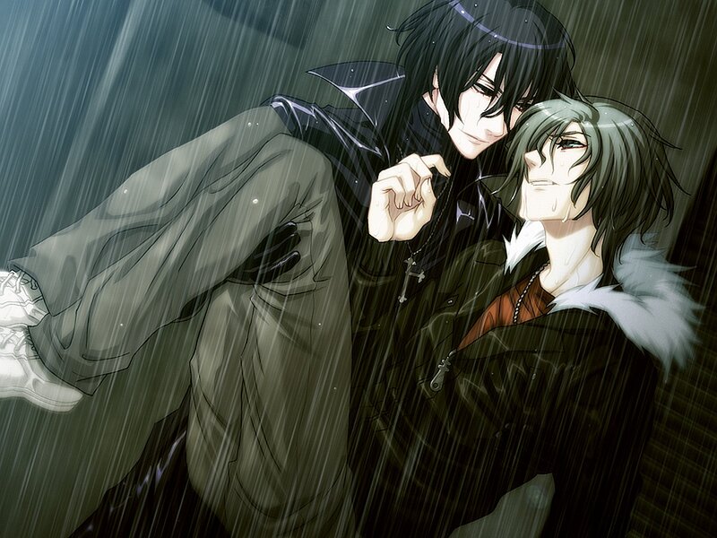 Two Men in Rain — Black, Dramatic