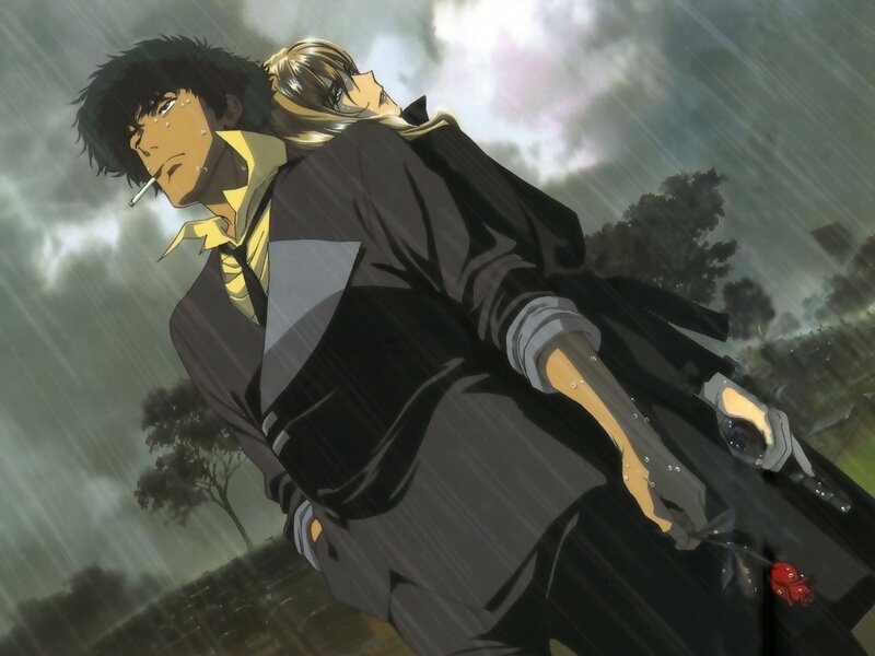 Two Men in Rain — Gray, Dramatic, Night, Anime