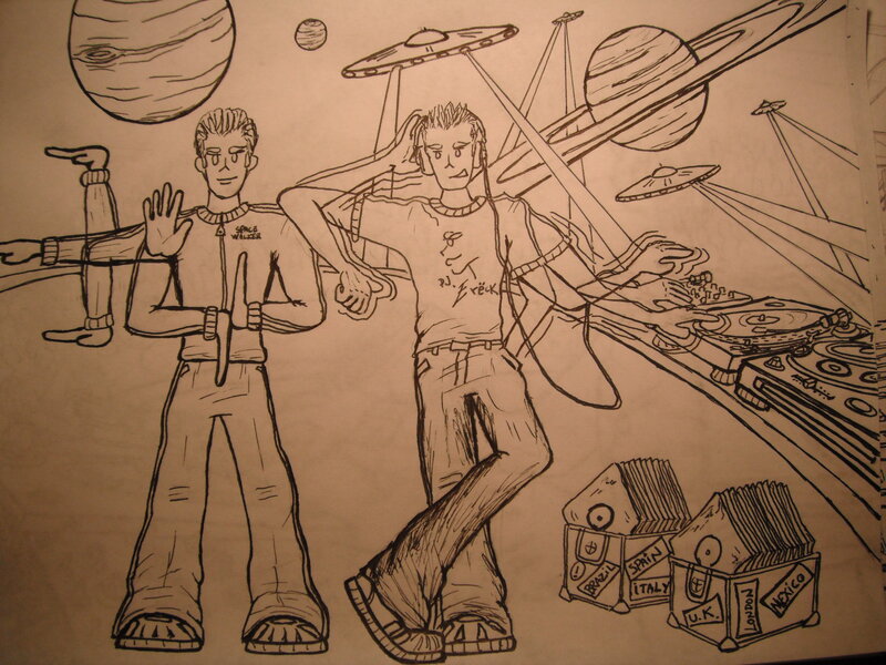 Two Men in Space Scene