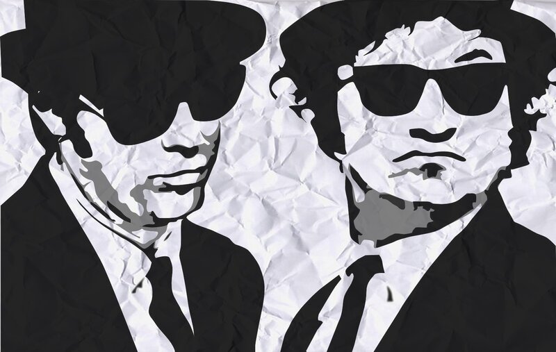 Two Men in Suits — Black, Dramatic, Illustration, Sunglasses, Crumpled Paper