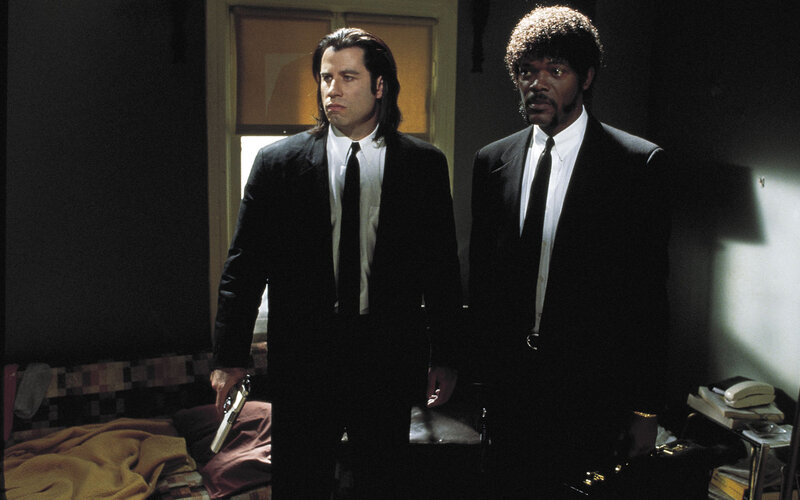 Two Men in Suits — Black, Dramatic, Night, Photograph, Gun