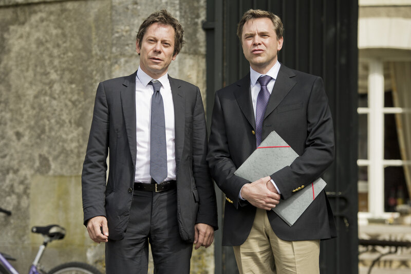 Two Men in Suits — Black, Serious, Afternoon, Photograph