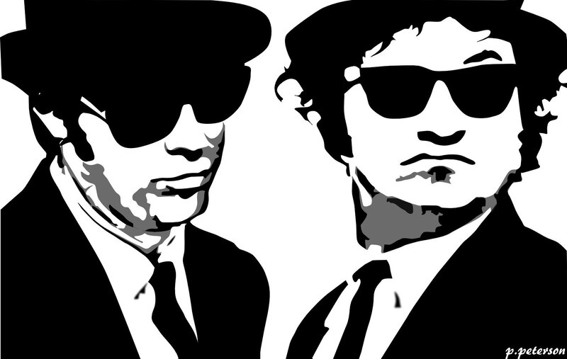 Two Men in Suits — Black, Serious, Illustration, Sunglasses, Hats