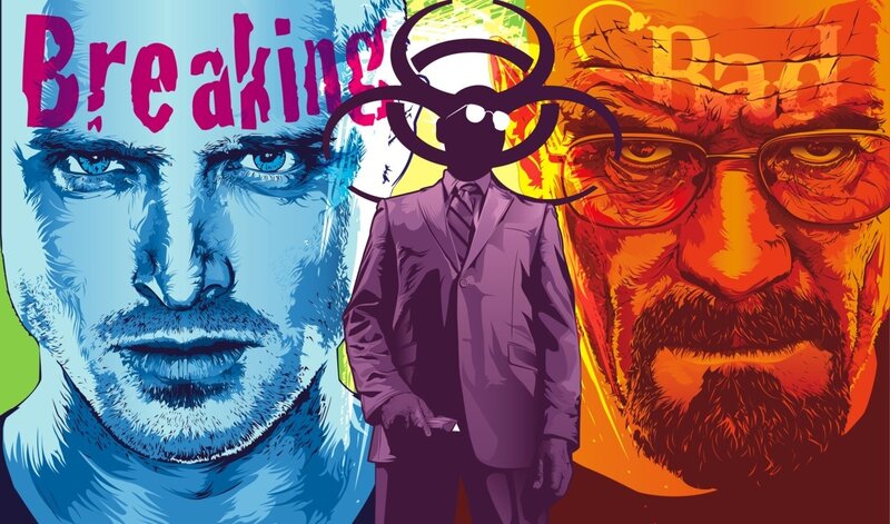 Two Men in Suits — Blue, Dramatic, Digital Art, Biohazard Symbol