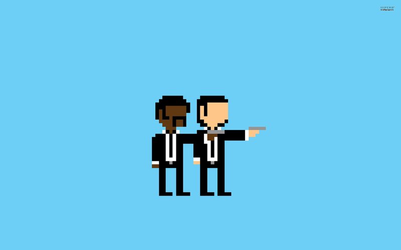 Two Men in Suits — Blue, Dramatic, Pixel Art, Gun, Black, White, Superb Wallpapers